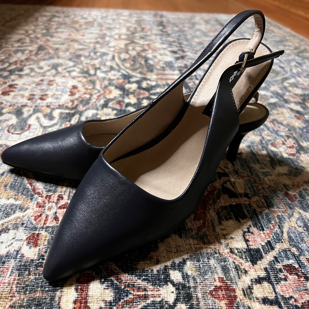 French Connection Navy Slingback Kitten Heels